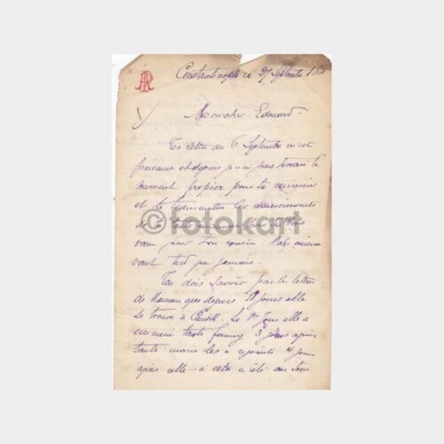 1888 Tarihli İstanbul Başlıklı Fransızca Mektup