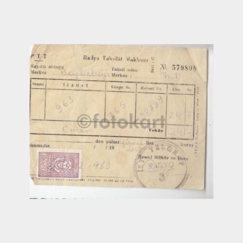 1963 Beylerbeyi Radyo Tahsilat Makbuzu