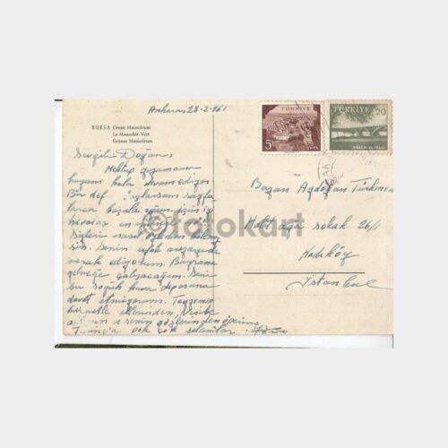1961 Bursa Yeşil Türbe Görünüş Kartpostal - Görsel 2