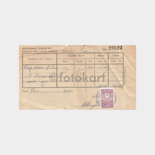 1940 Bursa Urayı Vergi Makbuzu