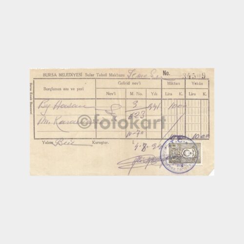 1941 Bursa Belediyesi Vergi Makbuzu