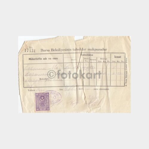 1930 Bursa Belediyesi Vergi Makbuzu