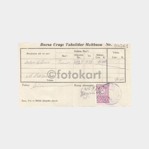 1936 Bursa Belediyesi Vergi Makbuzu