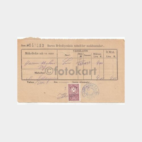 1933 Bursa Belediyesi Vergi Makbuzu