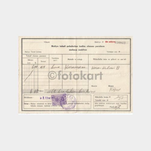 1930 Bursa Setbaşı Maliye Vergi Makbuzu