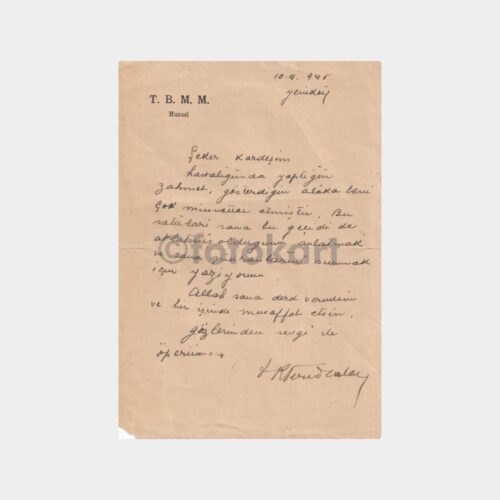 1945 CHP Ahmet Fikri Tüzer - TBMM Antetli Mektubu