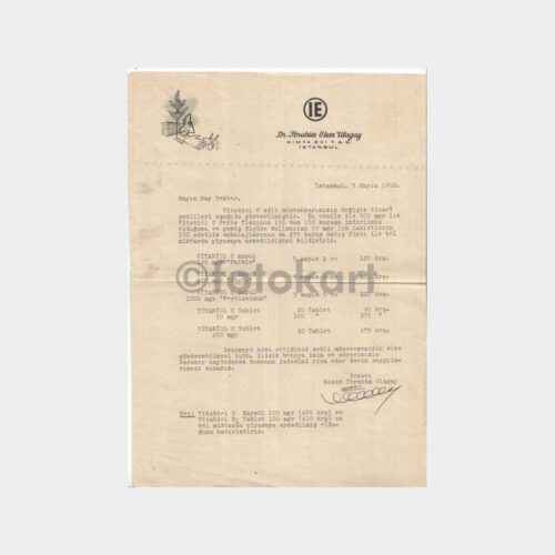 1950 Dr. İbrahim Etem İlaç Tanıtım Yazısı (Vitabiol Liste)