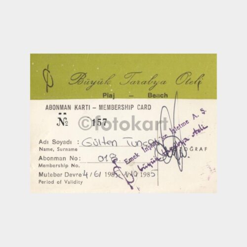 1985 Büyük Tarabya Oteli Plajı Giriş Kartı