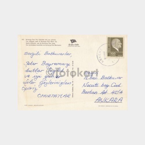1975 Burhaniye Ören Plaj Arkent Damgalı Kartpostal - Görsel 2