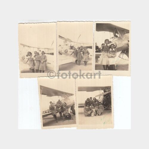 1940 TK 25 Uçak ve Öğrenci Kızlar Konulu 5 Adet Fotoğraf