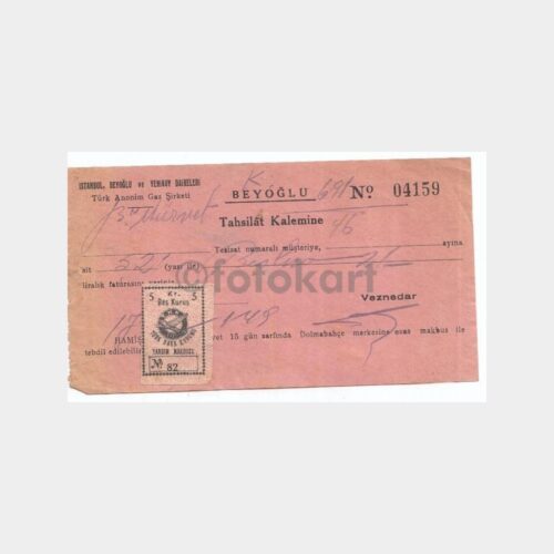 1949 Beyoğlu Yeniköy Gaz Şirketi Faturası