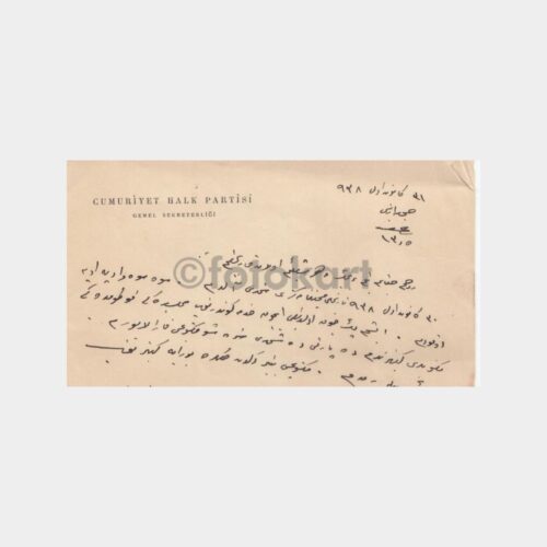 1938 CHP Ahmet Fikri Tüzer Genel Sekreter Mektubu