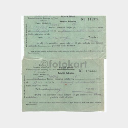 1947 İETT Beyoğlu Şubesi Bildirim Makbuzu (2 Adet)