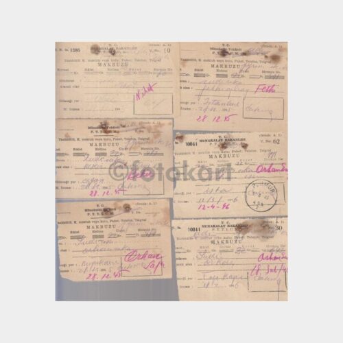 1945 PTT Alındı Makbuzu (5 Adet-Erzincan ve Pülümür Damgalı)