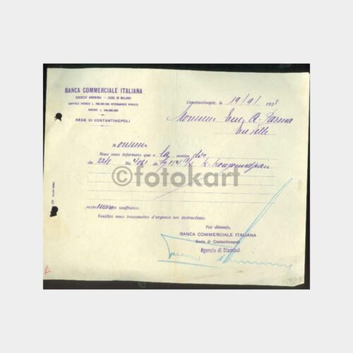 1928 Banca Commerciale Italiana İstanbul Yazısı