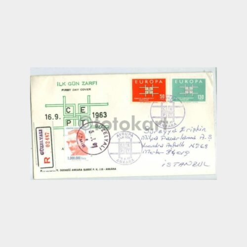 1963 Europa CEPT Zarfı Üzerinde Güzelyalı Damga
