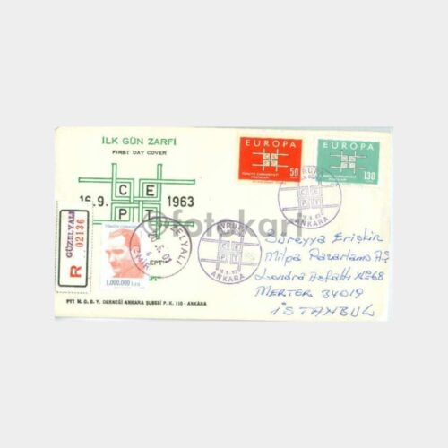 1963 Europa CEPT Zarfı Üzerinde Güzelyalı Damga