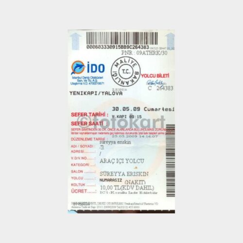 2009 İDO Feribot Yenikapı-Yalova Kullanılmış Bilet
