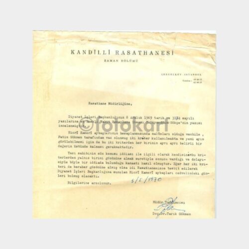 1970 Kandilli Rasathane Yazısı