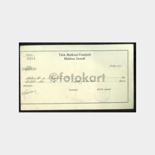 1933 Türk Matbuat Cemiyeti Makbuz Senedi