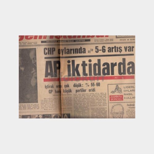 1969 Yeni İstanbul Seçim Haberli Gazeteler (2 Adet)