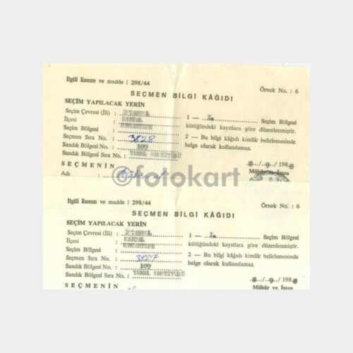 1988 İstanbul Kartal Seçmen Kağıdı