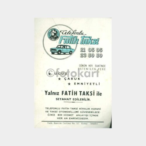 1970 Fatih Taksi Durağı - Mesafe Fiyat Liste Kart