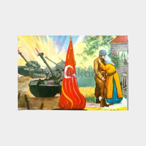 Tank Bayrak Asker Konulu Çizim Kartpostal