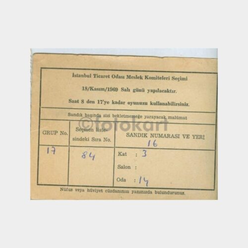 1969 İstanbul Ticaret Odası Seçim Kartı