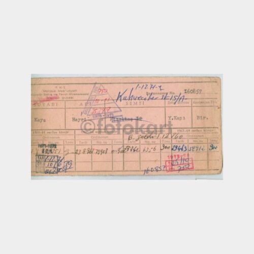 1962 Yenikapı Kömür Dağıtım Kartı