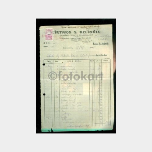1935 İst Ayazmakapı İnşaat Malzemeleri Faturası