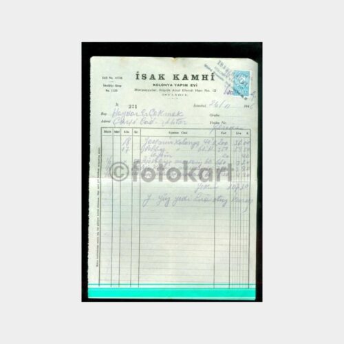 1946 İsak Kahmi - Kolonya Yapım Evi Faturası