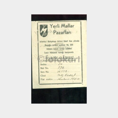 1939 Bahçekapı Yerli Mallar Pazarı - Elbise Fişi