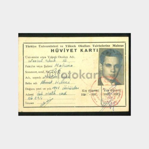1959 İstanbul Teknik Üniversitesi Hüviyet Kartı