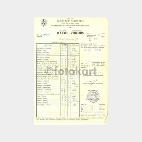1964 Sankt Georg Avusturya Kız Lisesi Karne
