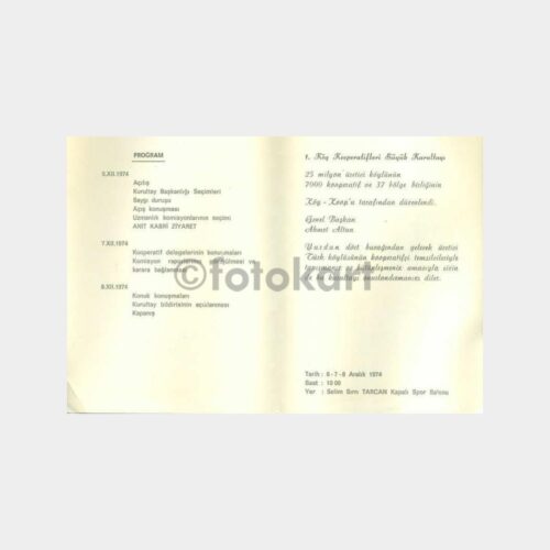 1974 Köy Kooperatif Kurultay Davetiyesi