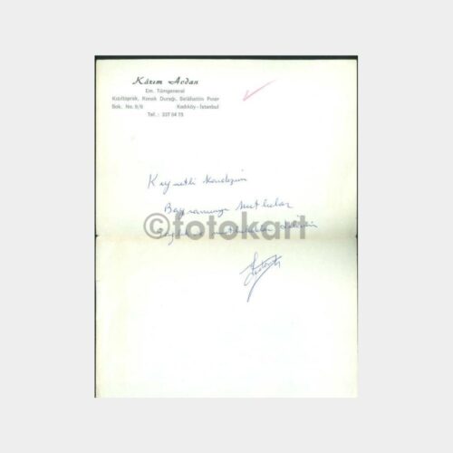 Tümgeneral Kazım Avdan -Kızıltoprak- Tebrik Yazısı