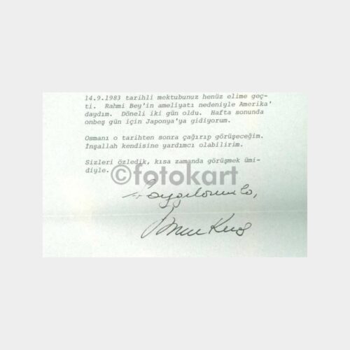1983 Koç Grubu İnan Kıraç İmzalı Mektubu