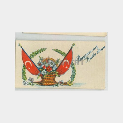 1940 Bayrak Çiçek Tebrik Kartı