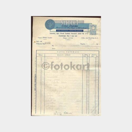 1956 Sıhhat Ecza Deposu Fatura