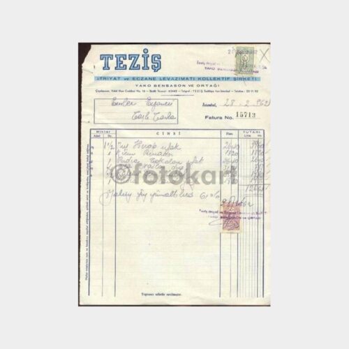 1962 Teziş Eczane Levazımat Faturası