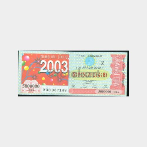 Milli Piyango - 31.12.2002 Z-3957148 Yılbaşı