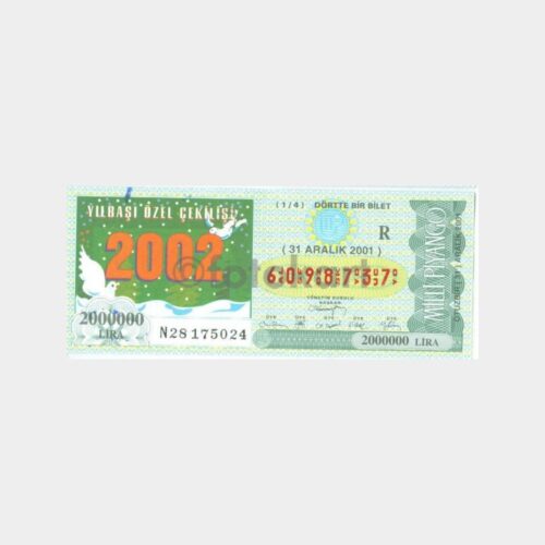 Milli Piyango - 31.12.2001 R-6098737 Yılbaşı