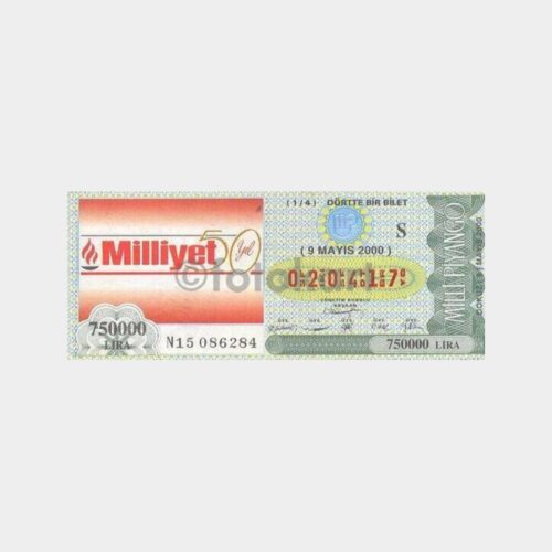 Milli Piyango - 09.05.2000 S-511001 Milliyet 50. Yıl