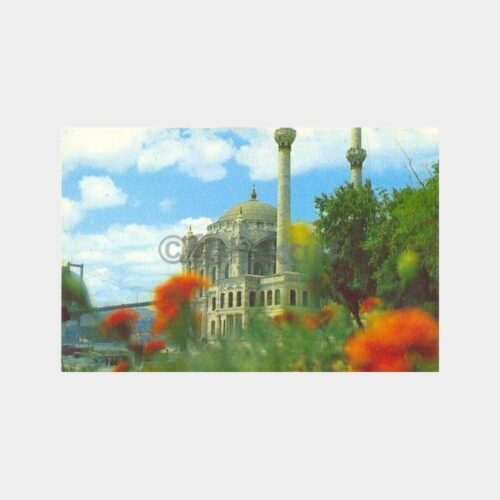 Ortaköy Camii Çiçeklerin Arasından Görünüm Kartpostal