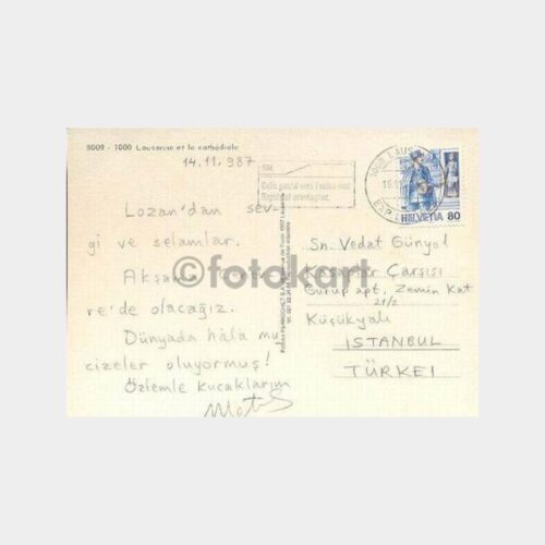 1987 Vedat Günyol'a Gönderilmiş Kartpostal