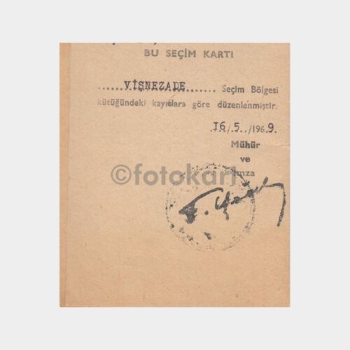1969 Beşiktaş Seçim Bölgesi Seçmen Kartı