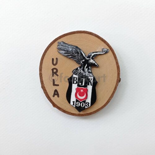 Beşiktaş Futbol Arma, Ahşap Daire Plaket Magnet (Urla Hatırası)