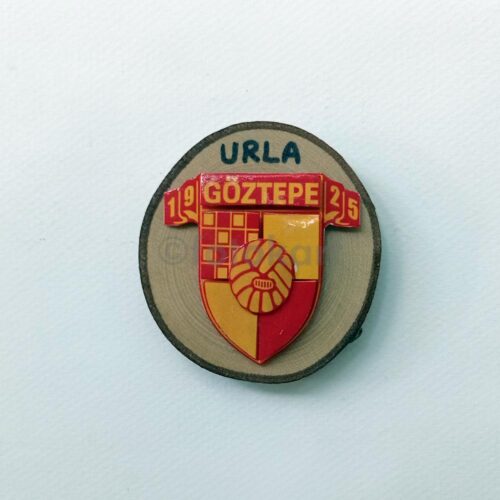 Göztepe İzmir Futbol Arma, Ahşap Daire Plaket Magnet (Urla Hatırası)