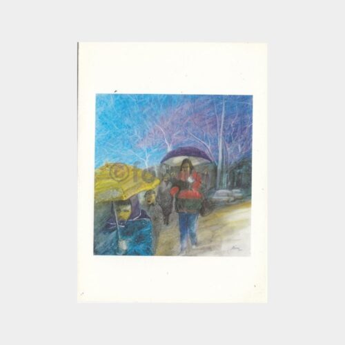 Ressam Mine Seçkinöz - Şemşiyeli Kadın Kartı